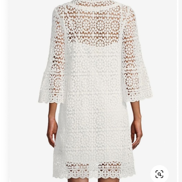 KATE SPADE NEW YORK | CROCHET LACE WHITE BELL SLEEVE SHIFT SUMMER DRESS | SIZE 2 - Picture 2 of 12